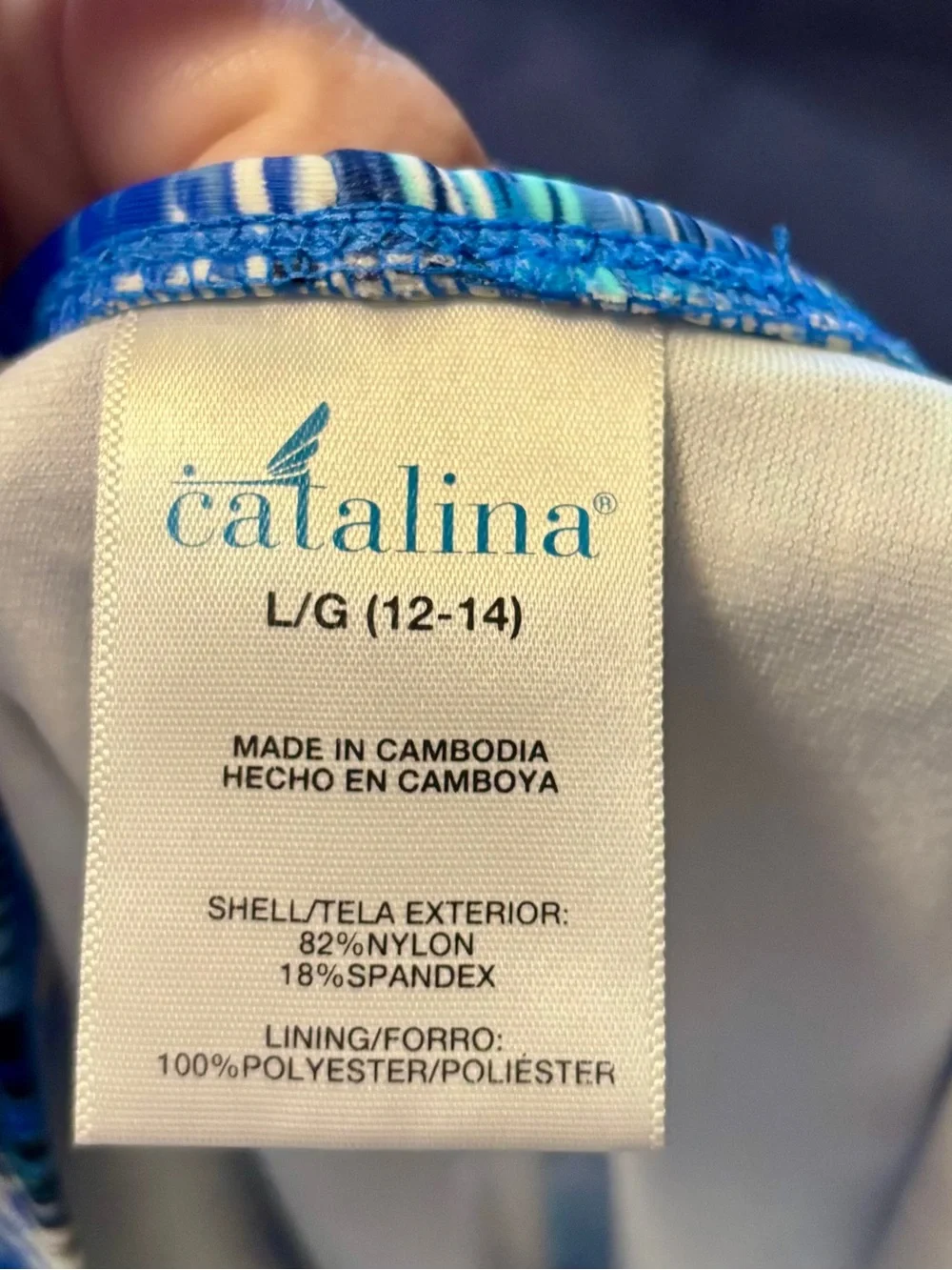 Catalina blue ikat tribal bandeau one piece swim bathing suit size Large 12/14